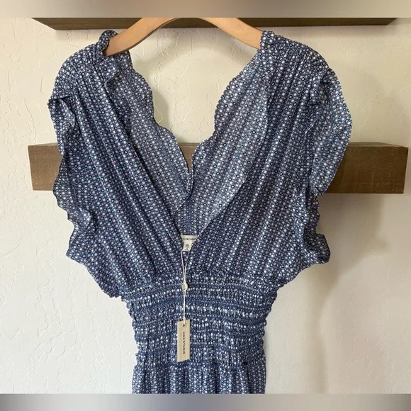 Max Studio|Blue Polka Dot Women's Wide leg jumpsuit w smocking•••NWT,Boho style - Picture 5 of 15